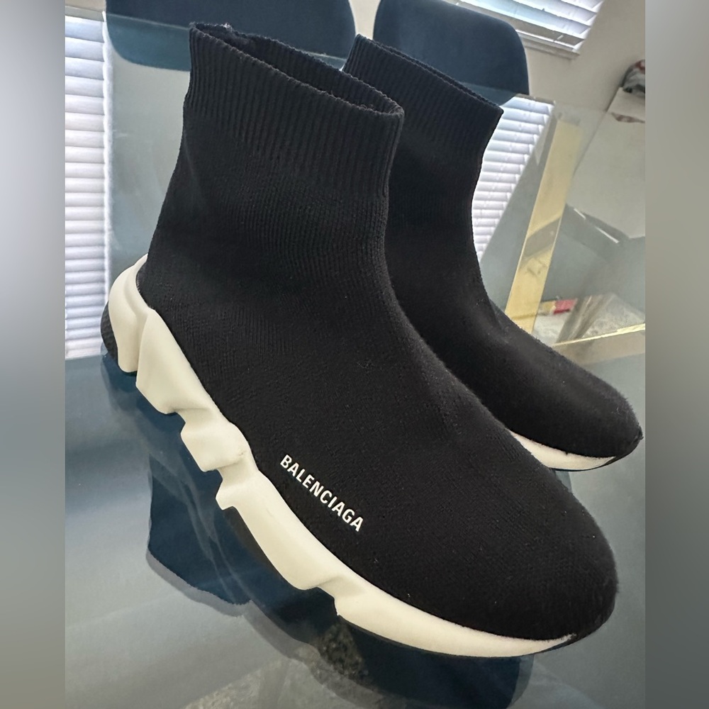 Balenciaga Black and White Knit Sneakers
